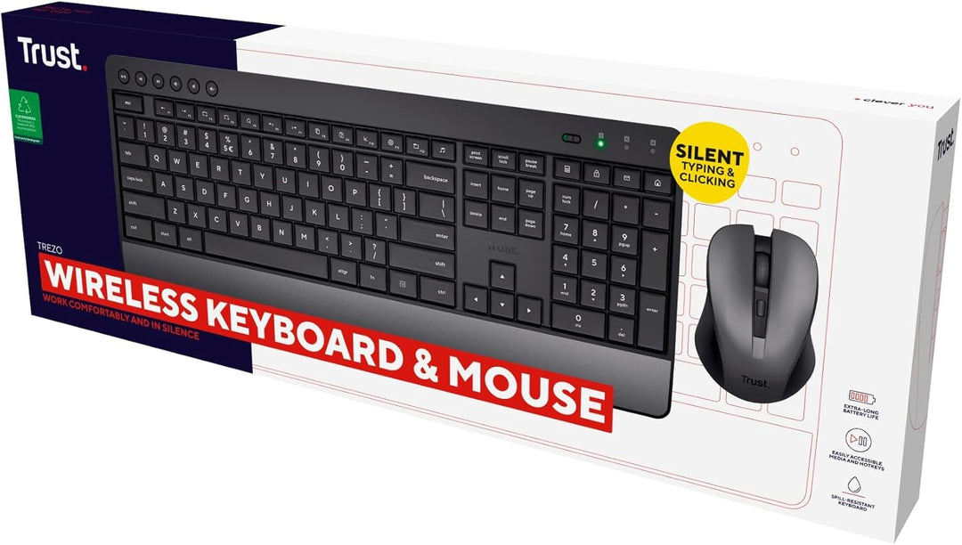 Trust Tastatur Maus Set Kabellos, Deutsches QWERTZ-Layout, Nachhaltiges Design, Kabellose Tastatur m