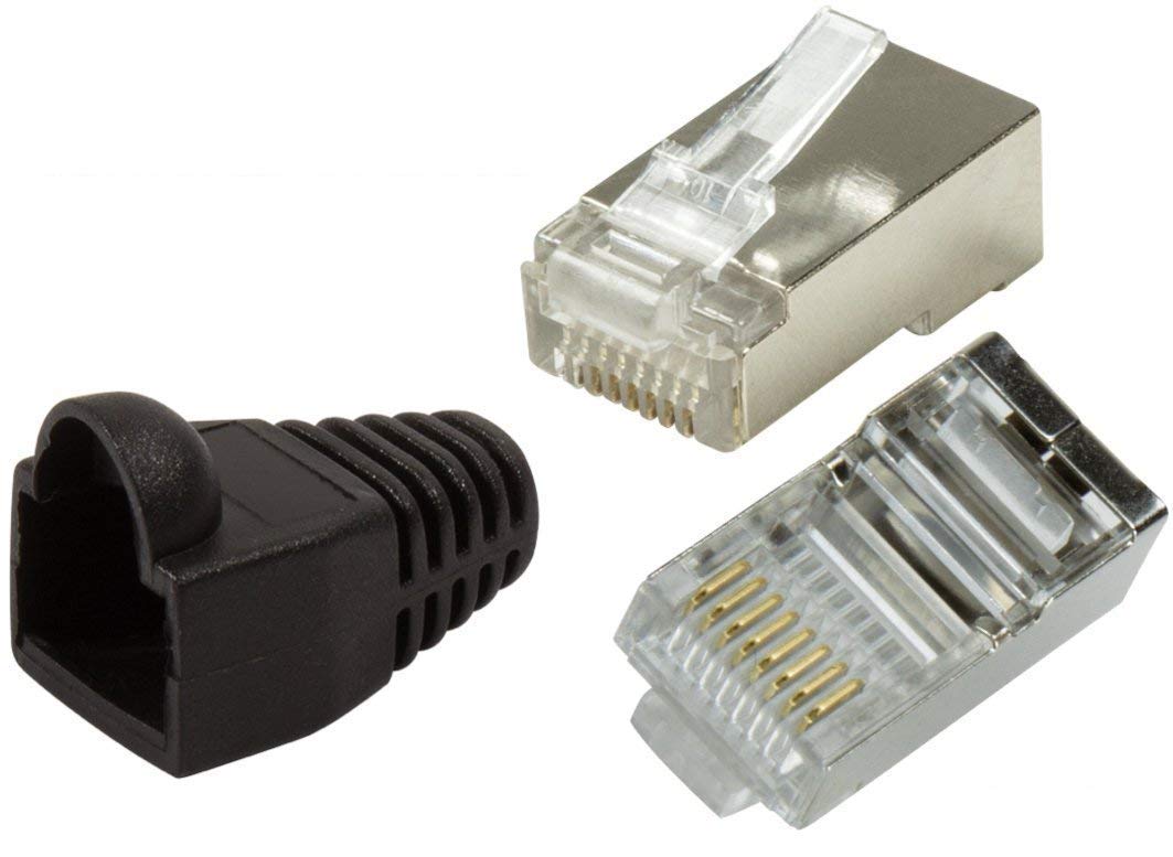 odedo 20er Pack RJ45 Crimpstecker CAT6 / 5e Metall geschirmt mit Knickschutz schwarz Crimp Stecker N