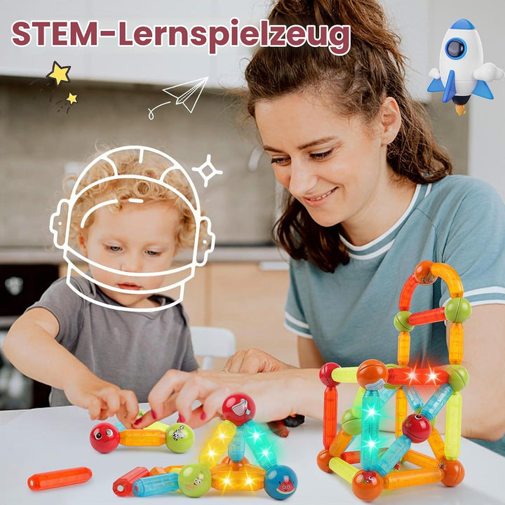 SVYHUOK Magnetische Bausteine 52 Stück Magnete Kinder, Magnetic Bauklötze Baukasten Spielzeug, Kreat
