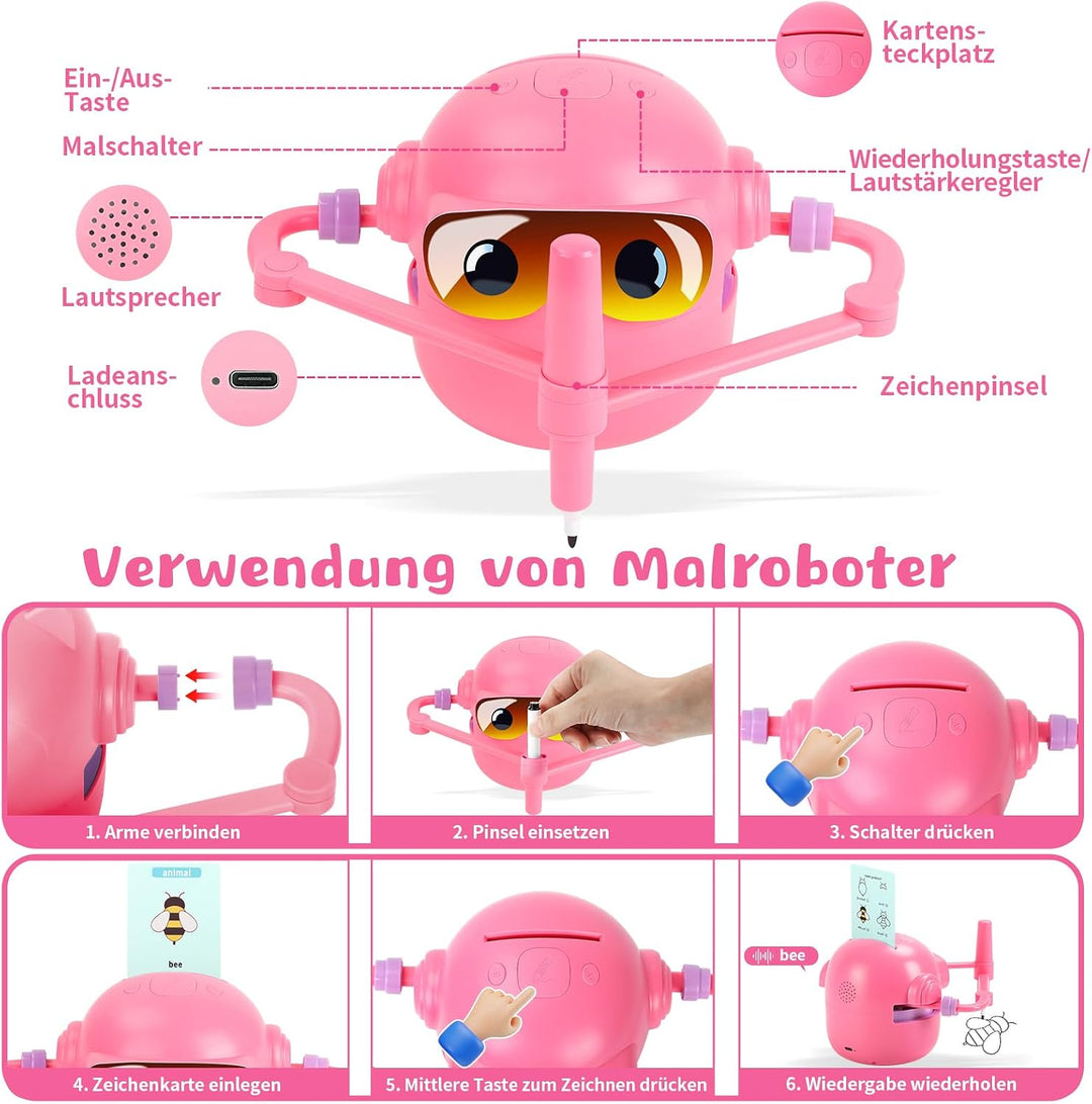 Charmofun Malroboter für Kinder, Zeichenroboter Kinder mit Stift &amp; 100 Karten, Drawing Robot zur Frü