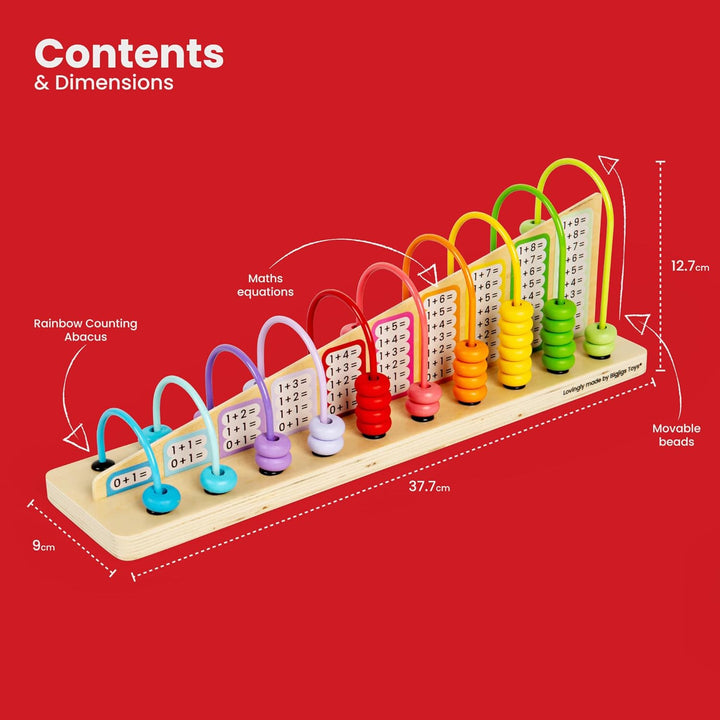 Bigjigs Toys Rainbow Counting Abacus (56 Piece) - Learn Addition & Subtraction, Wooden Numbers & Mat