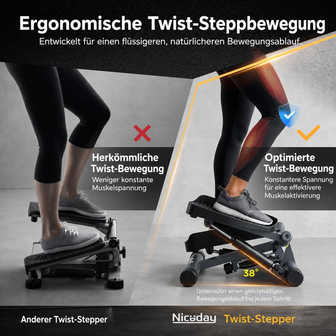 Niceday Twist Stepper für Zuhause | Swing Stepper mit Power Ropes | Stepper Hometrainer mit LCD Disp