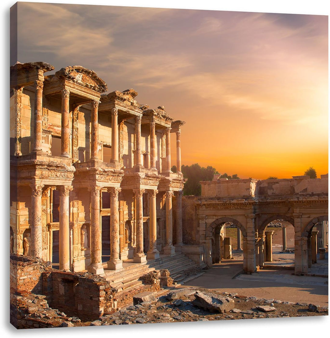 alte Tempelruine, Format: 70x70 auf Leinwand, XXL riesige Bilder fertig gerahmt mit Keilrahmen, Kuns