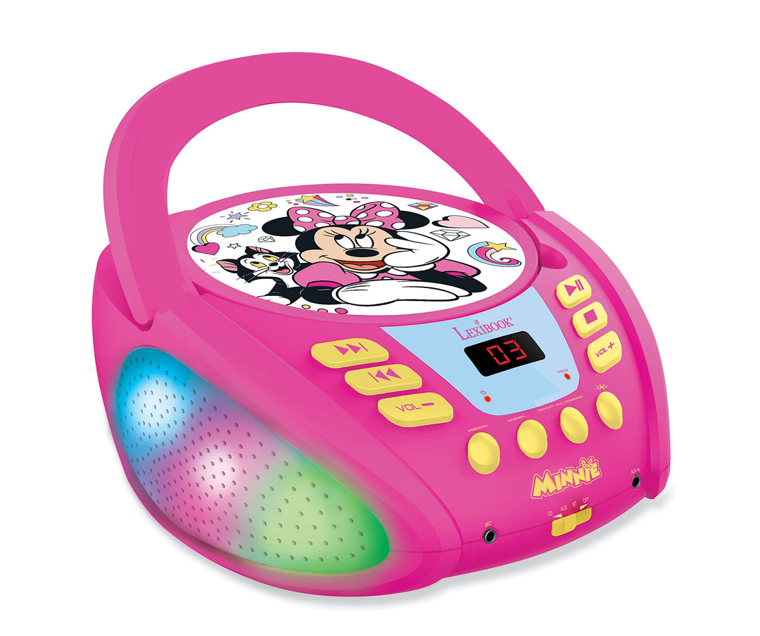 Lexibook RCD109MN Disney Minnie-Bluetooth-CD-Player für Kinder-Tragbar, Lichteffekte, Mikrofonbuchse