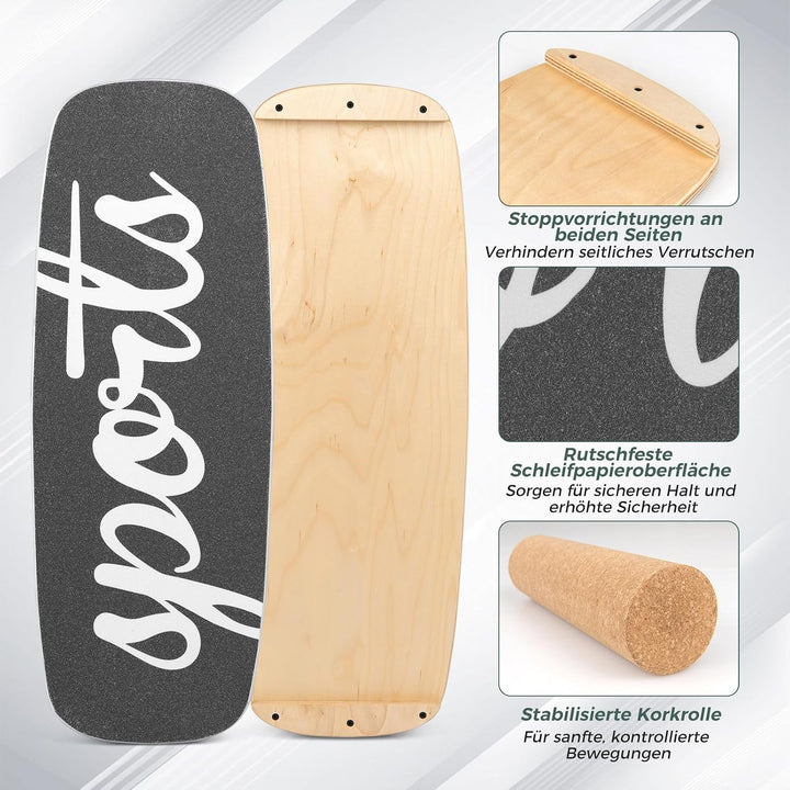 COSTWAY Balance Board, 17 mm Wackelbrett mit 10 cm Korkrolle &amp; Filzmatte, Surfboard aus Birkenholz b