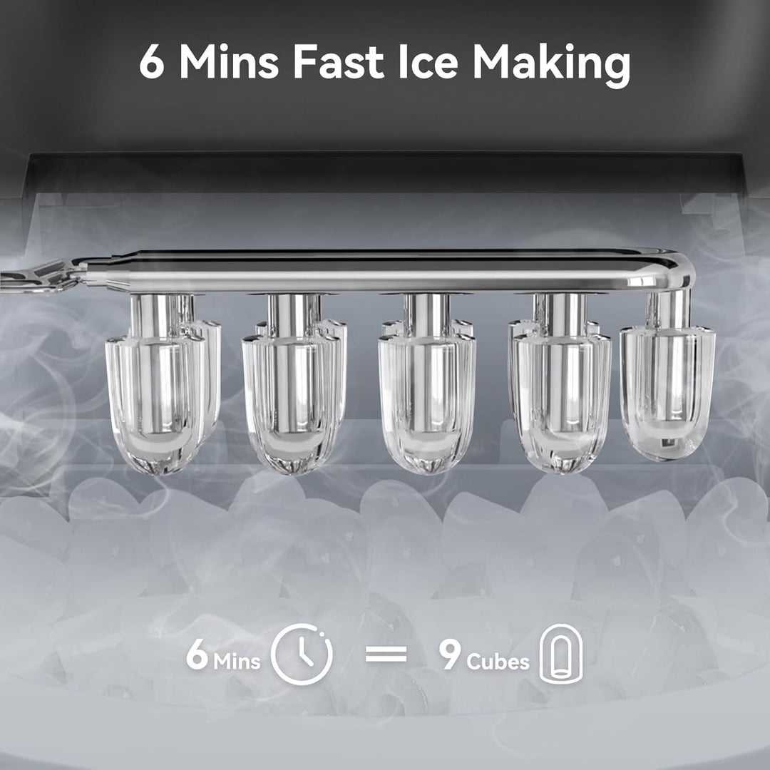 PALINTH Eiswürfelmaschine, Eiswürfelbereiter 9 Würfel in 6 Minuten fertig, Selbstreinigende Kleine E