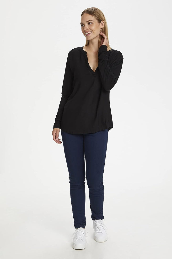 KAFFE Langarm-Bluse Kacalina Damen Bluse Langarm Casual Basic Shirt V-Ausschnitt 34 Black Deep, 34 B