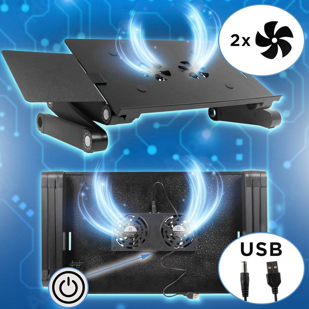 Duronic DML141 höhenverstellbarer Laptopständer mit Laptopkühler und Mousepad, Erhöhung für Laptop b