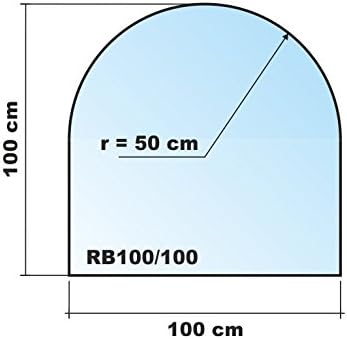 Rundbogen 100x100cm Glas schwarz - Funkenschutzplatte Kaminbodenplatte Glasplatte (Schwarz RB100x100