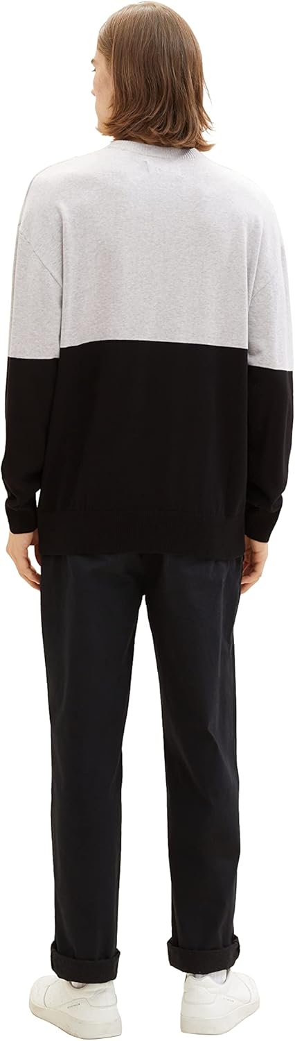 TOM TAILOR Denim Herren Denim Relaxed Fit Colorblock Pullover XL 33758 - Grey Black Color Block, XL