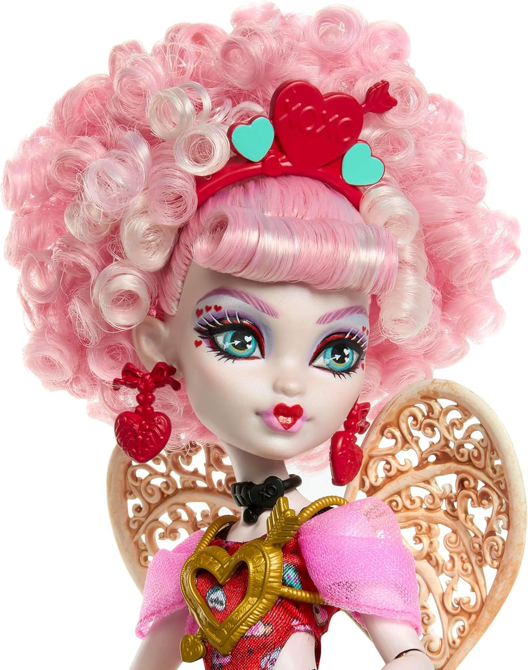 Monster High Scary Sweet Birthday-Puppe, Cupid Asteria im rosa und roten Partykleid mit themenbezoge