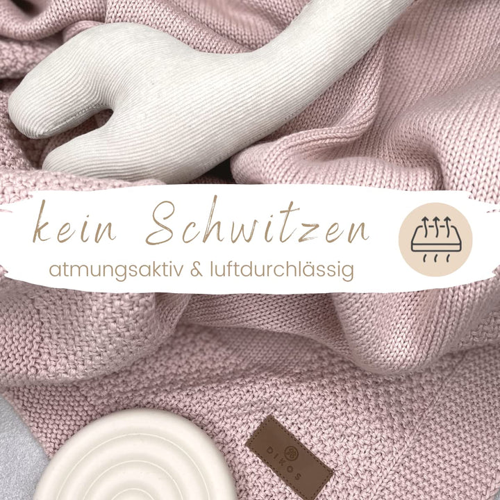 DIKOS® Babydecke GOTS *100%* Bio Baumwolle Altrosa | Neugeborenen Baby Decke | Strickdecke mit Bordü