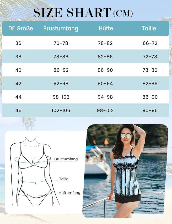 Durio Badeanzug Damen Bauchweg Frau Bademode Badeanzüge Tankinis Tankini mit Hotpants Badebekleidung