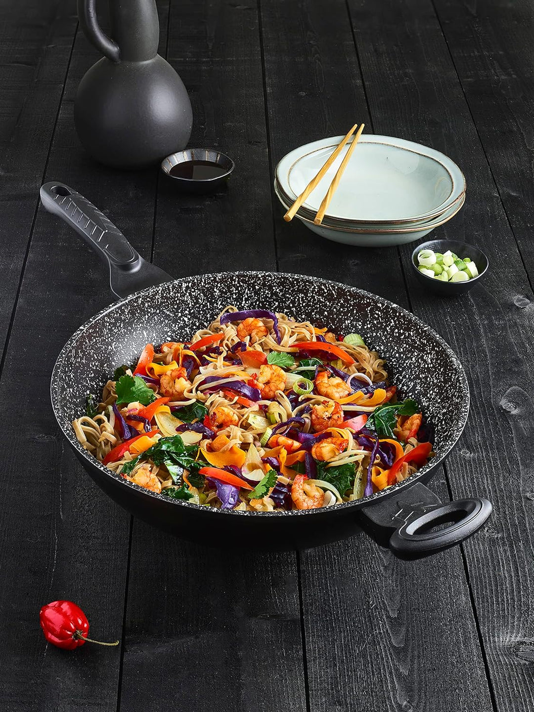Pradel Excellence 52885M Wok in Stein-Optik mit Glasdeckel, 32 cm