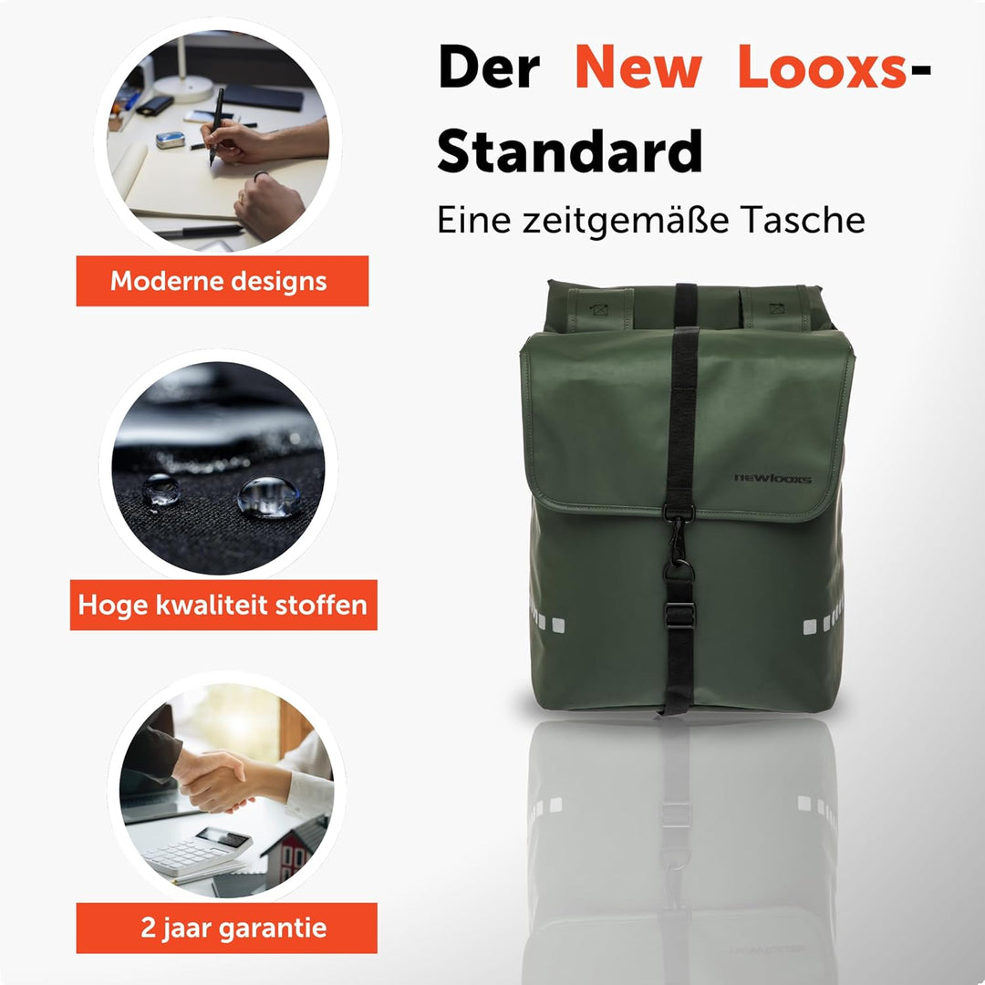 New Looxs Odense Double Dubbele Fietstas 39 Liter Green, 39 Liter Green