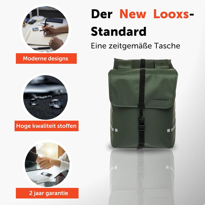 New Looxs Odense Double Dubbele Fietstas 39 Liter Green, 39 Liter Green