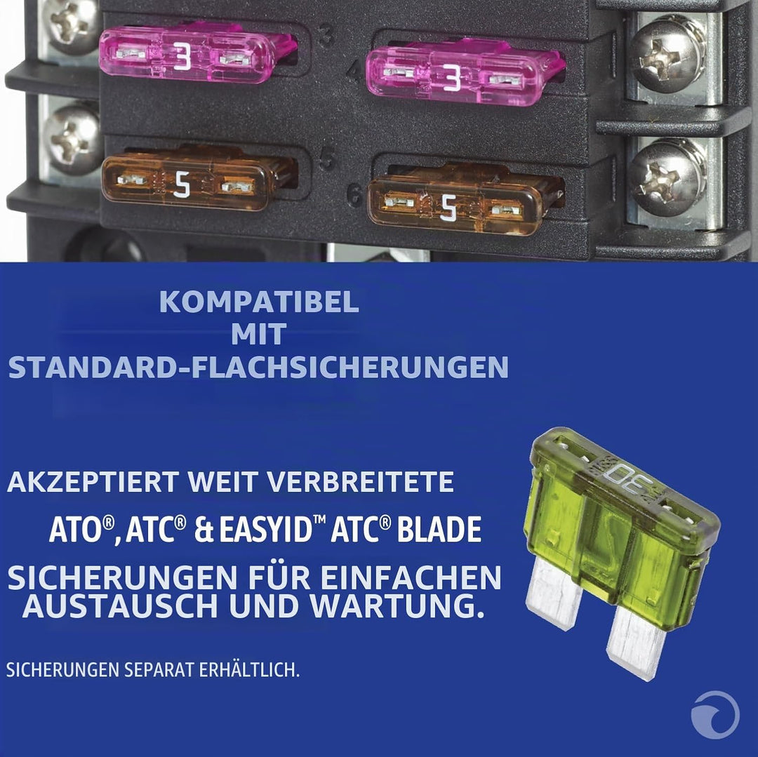Blue Sea Systems ST Flachsicherungsblock 6 Schaltkreise, mit Abdeckung und Negativ, 6 Schaltkreise,