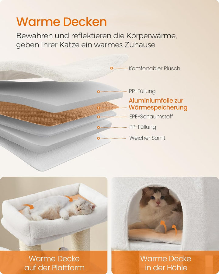 Feandrea Kratzbaum, mit warmen Decken, für grosse Katze, Katzenbaum, 2 Katzenbürsten, 11,1 cm d Dick