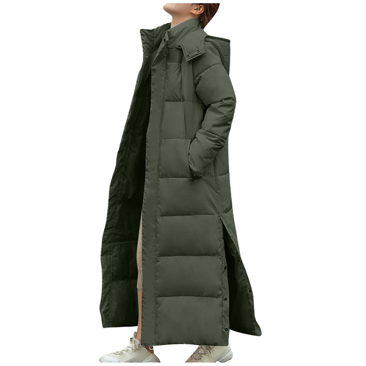 Lange Daunenjacke Damen Dicke Warme Winterjacke Elegant Einfarbig Daunenmantel mit Kapuze Schlitz Wi