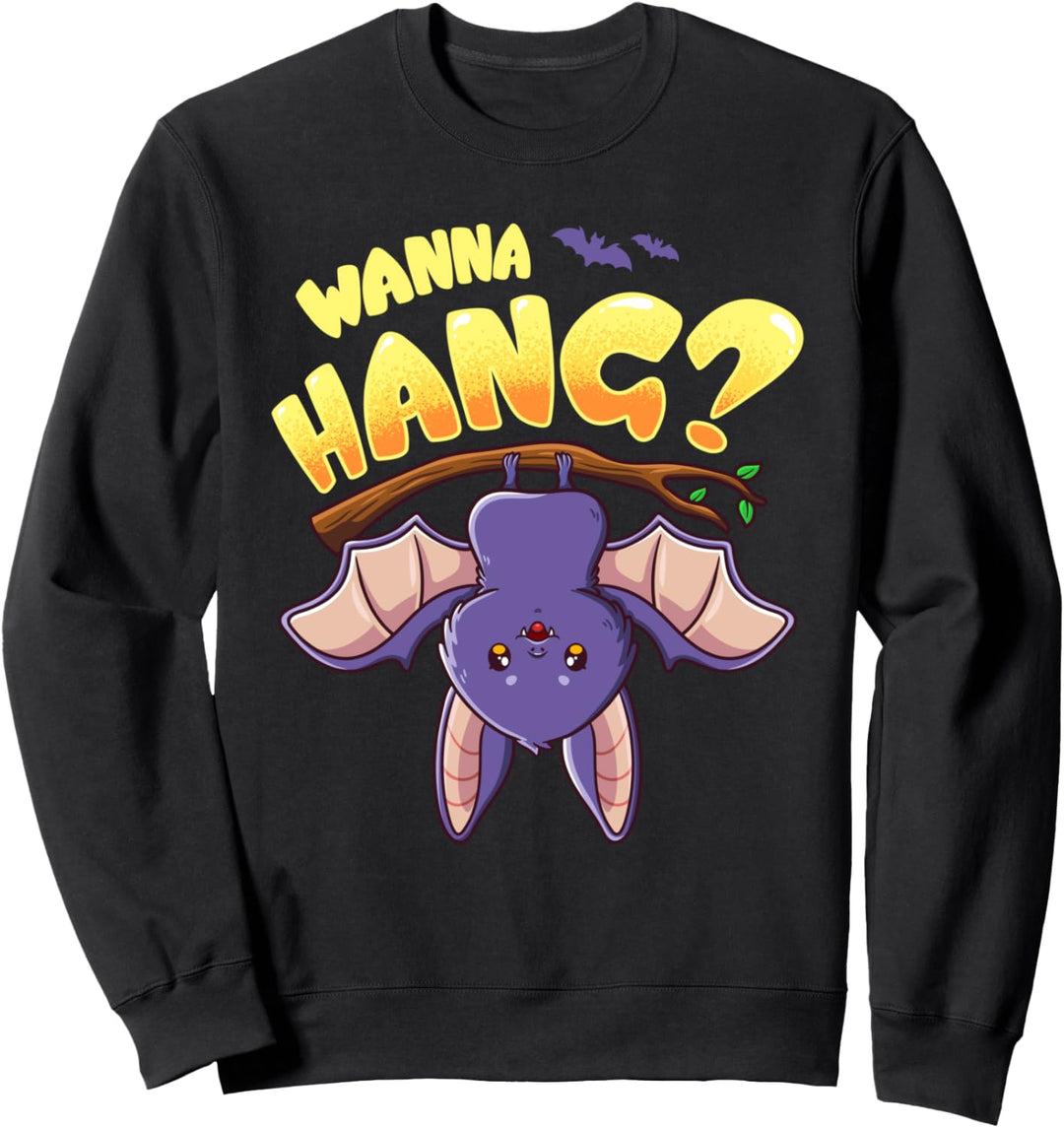 Lustige Wanna Hang Happy Halloween Nette Fledermaus Sweatshirt