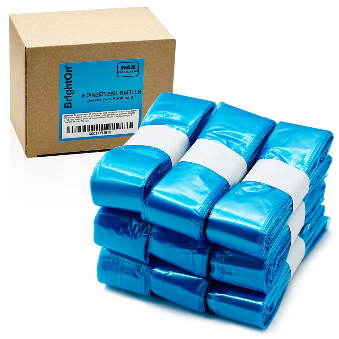 BrightOn® Superior Geruchshemmende Nachfüllfolienringe für Angelcare & Foppapedretti Windeleimer, 9e