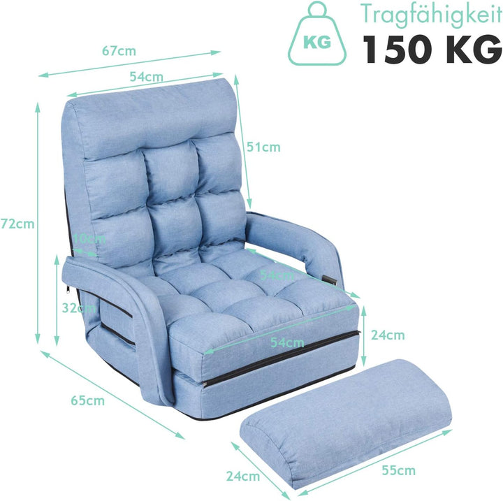 GOPLUS Bodensofa mtit Schlaffunktion, klappbarer Bodenstuhl mit Armlehnen & Kissen, Klappsessel mit