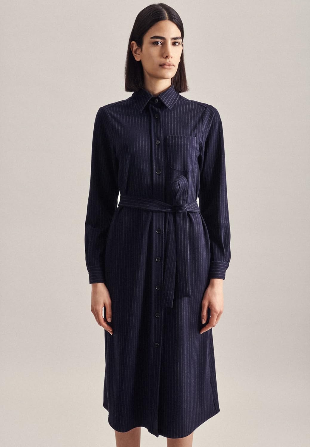 Seidensticker Damen Kleid - Fashion - Regular Fit - tailliert - Langarm 42 Dunkelblau, 42 Dunkelblau