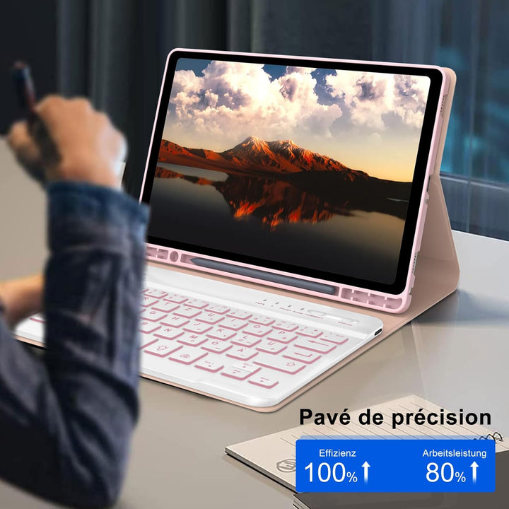Hülle mit Tastatur für Samsung Galaxy Tab A9 8.7'' 2023, 7 Farben Beleuchtung, QWERTZ Deutsches, Mag