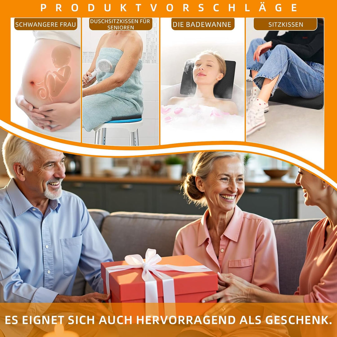 Gooo&amp;Ma Duschsitzkissen rutschfest wasserdurchlässig Schwarz | 3D-Mesh Waschbar Schnelltrocknend Hak