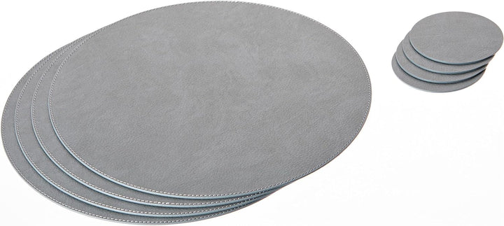 Nikalaz Rund Platzsets und Untersetzer aus recyceltem Leder, 4 Stück Platzdeckchen 33 cm und 4 Unter