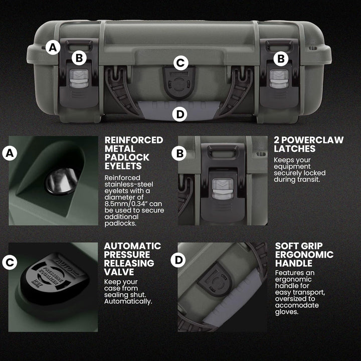 Nanuk 909 Wasserdichter Hartschalenkoffer Mit Plüschschaumeinlage - Olive Olive Cubed Foam, Olive Cu