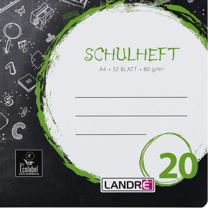 Landré Schulheft A4, 32 Blatt, Lineatur 20, blanko, 10 Stück Lineatur 20 - blanko, Lineatur 20 - bla
