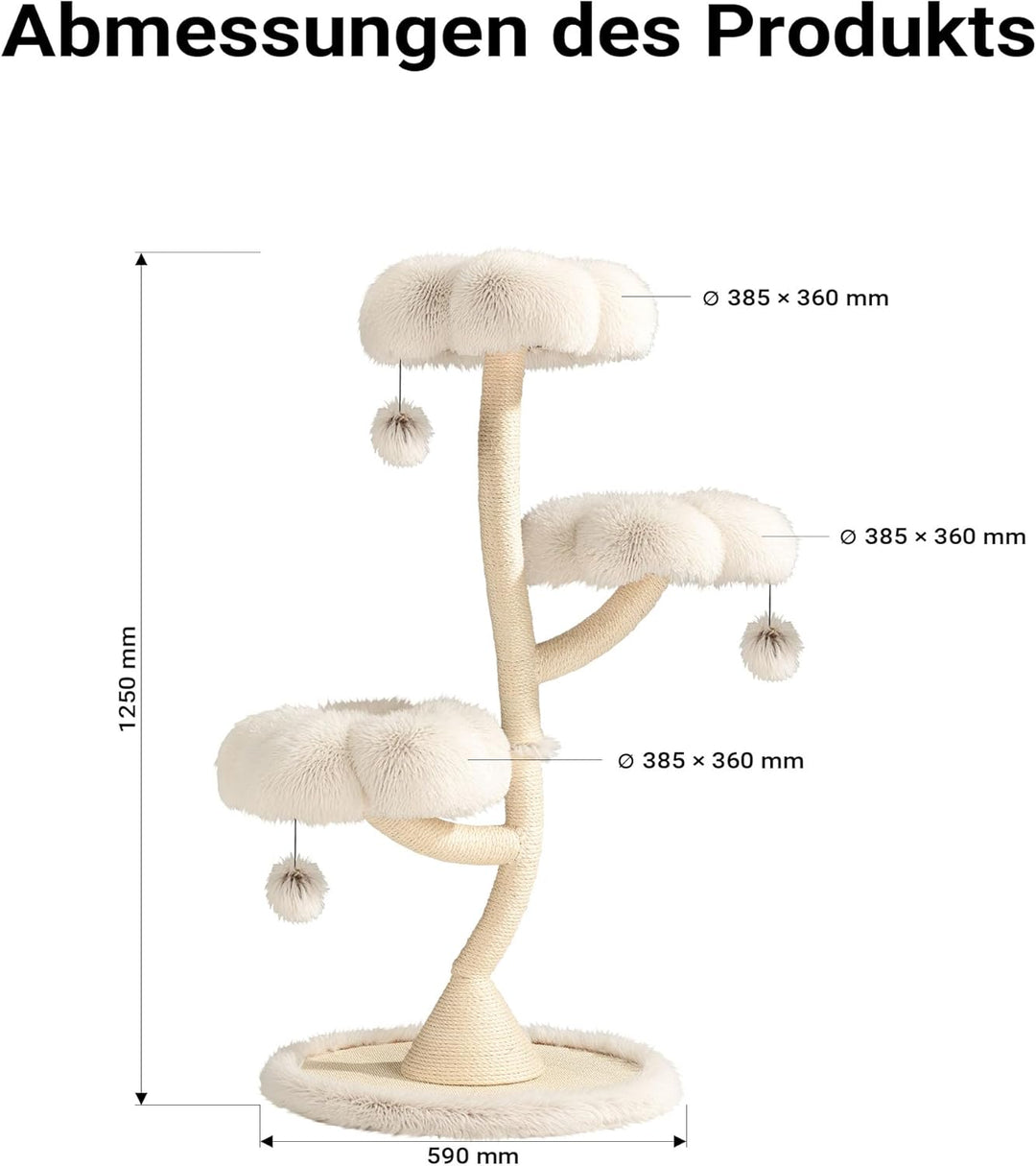 Fudajo Designer Kratzbaum mit 3 Mulden, Katzenkratzbaum Ø 59 cm und 125 cm Höhe, Katzenbaum bis max.