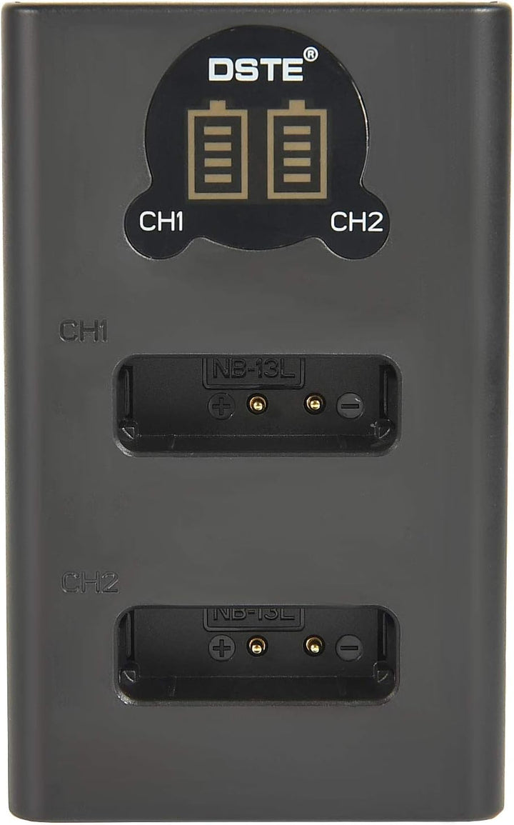 DSTE 2X NB-13L Ersatz Batterie + Dual USB-Ladegerät mit LCD-Display Kompatibel mit Canon PowerShot S