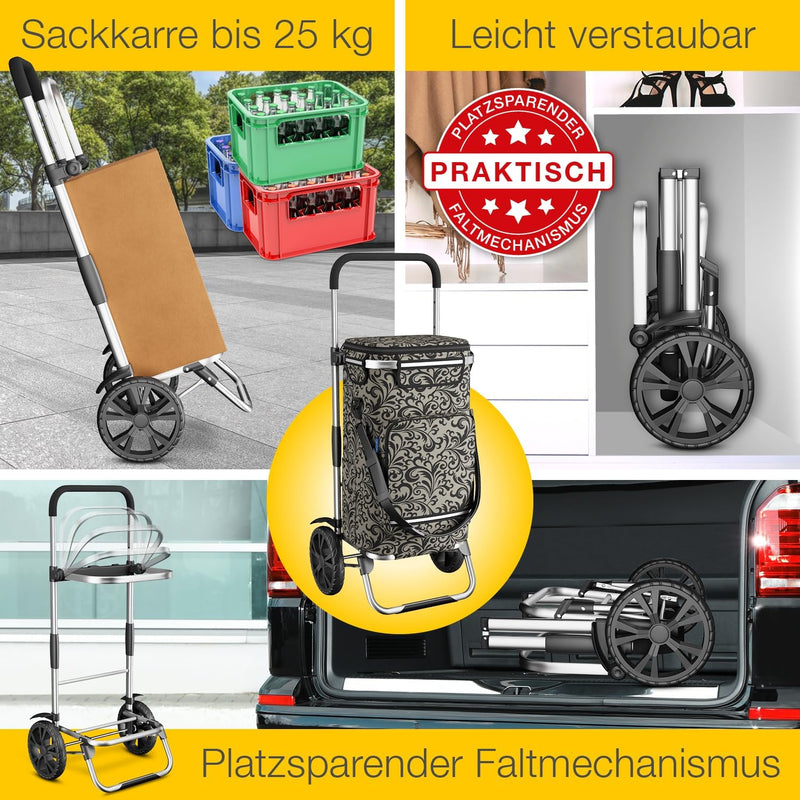 maxVitalis Einkaufstrolley klappbar, Einkaufswagen mit Kühlfach, 3in1 Trolley, Sackkarre & Umhängeta