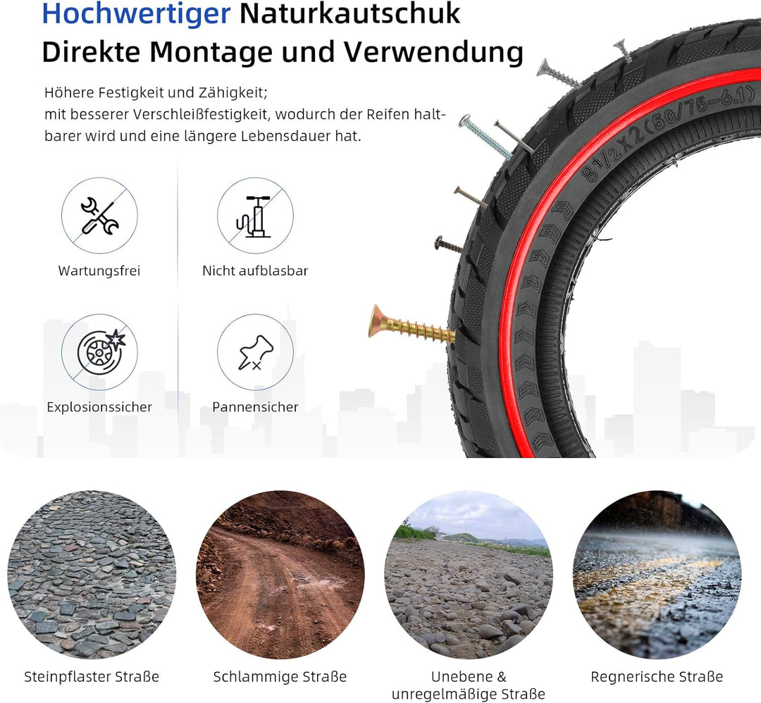 ulip 50/75-6.1 Solid Scooter Reifen 8,5 Zoll Hochelastischer Vollgummireifen e Scooter Vollreifen fü