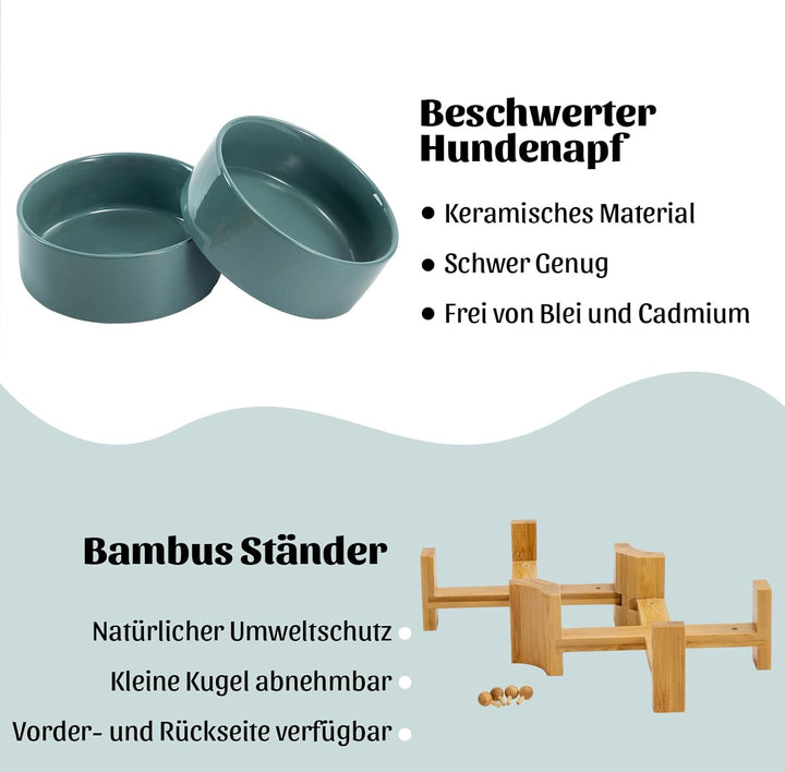 SPUNKYJUNKY 15° Kippbare Keramik Hundenapf mit Holzständer Futter und Wassernapf rutschfest für Hund