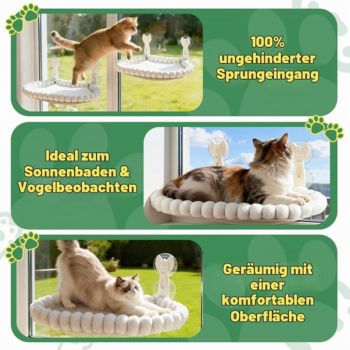 Katzen Fensterliege - 15 kg Tragkraft mit beidseitig waschbarem Kissen, Faltbare Fensterliege für Ka