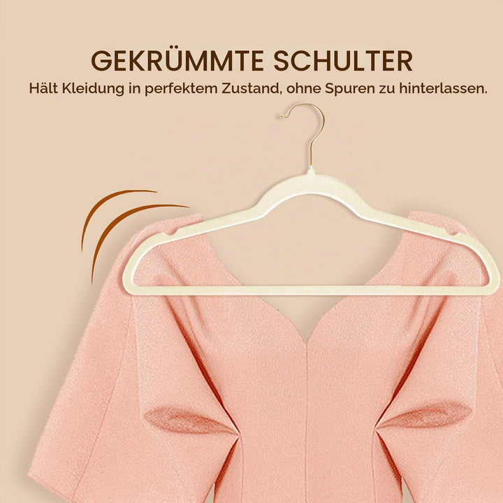 Wellong Kleiderbügel Samt, 45 cm rutschfeste Filz Bügel, Stabile Anzugbügel mit Schulterkerben, Plat