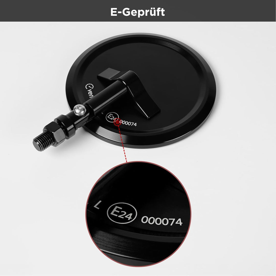 evermotor Motorrad Spiegel, E-geprüft Lenkerendenspiegel mit Klemme | Ø95 mm Unterlenker Spiegel , C
