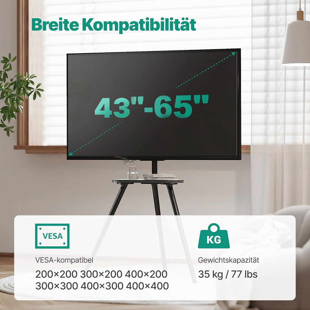 TV Ständer für 43 bis 65 Zoll LCD LED OLED Bildschirm bis zu 35 kg, Höhenverstellbar und Schwenkbar,