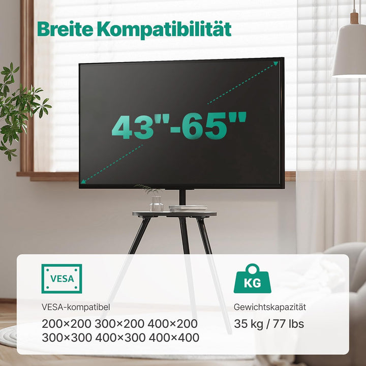 TV Ständer für 43 bis 65 Zoll LCD LED OLED Bildschirm bis zu 35 kg, Höhenverstellbar und Schwenkbar,