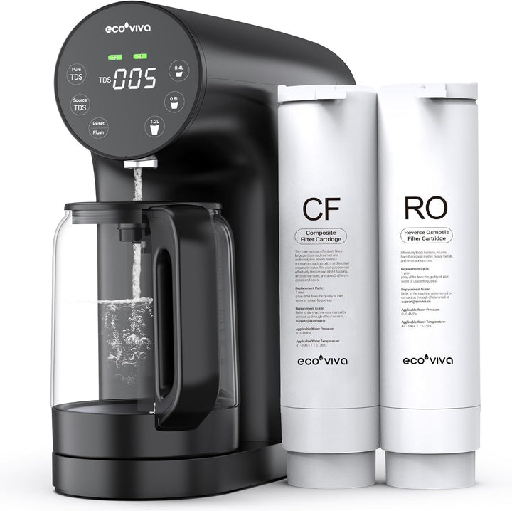 Ecoviva Auftisch Osmoseanlage, Trinkwasser Umkehrosmoseanlage mit 5-stufige Filtration, Echtzeit-TDS