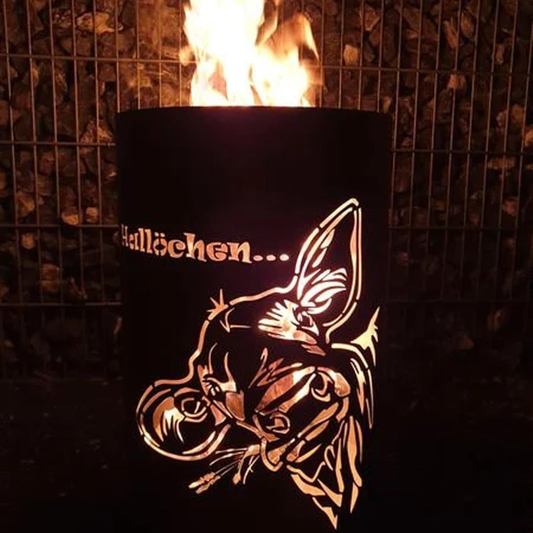 TiKo-Design® Feuertonne Feuerkorb mit Kuh Hallöchen Motiv