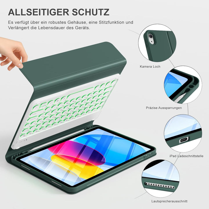 ZOPSGYU Hülle mit Tastatur für iPad A16 11. /10. Generation 2025/2022, 11/10,9 Zoll, Farben Beleucht