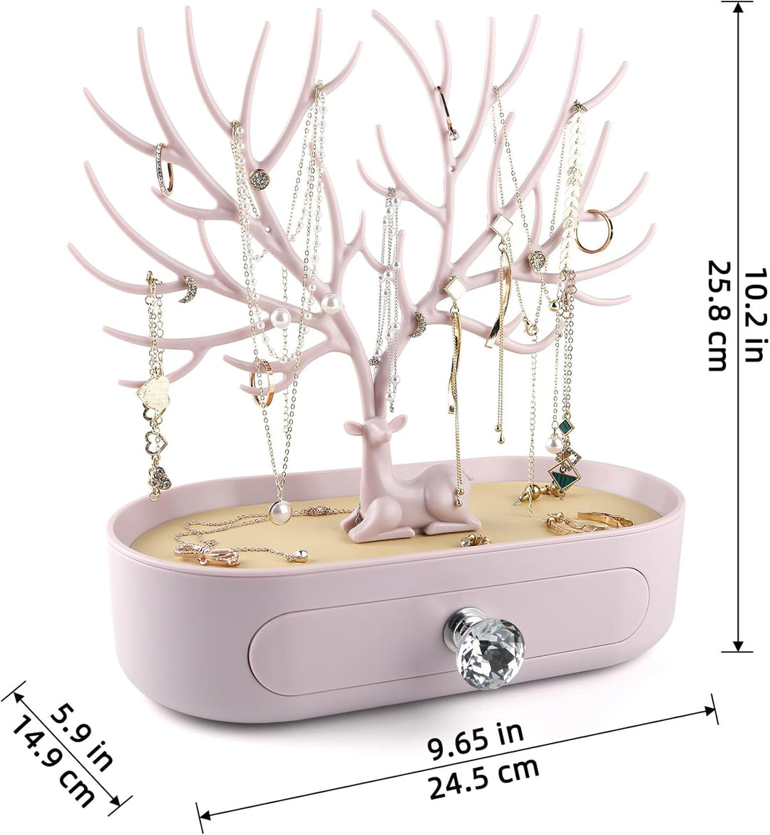 MORE&LESS Geweih Schmuck Display Stand mit Schublade und Kristallgriff, Baum Turm Rack hängende Orga