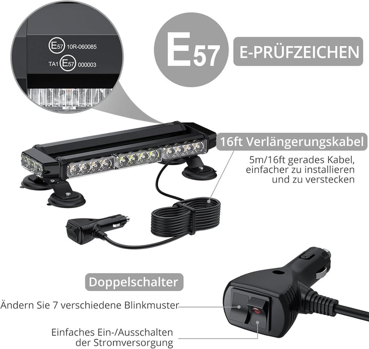 Justech 30 LEDs Rundumleuchte 7 Modi Blitzleuchte Schraube Starker Magnet Amber Gelb + Weiss Decke L