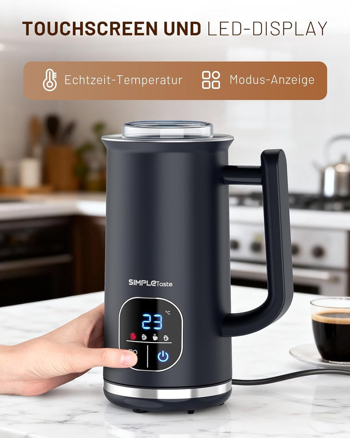 SIMPLETASTE Milchaufschäumer Elektrisch 4-in-1, Heisser & kalter Milchschaum, Milch erwärmen & Kakao