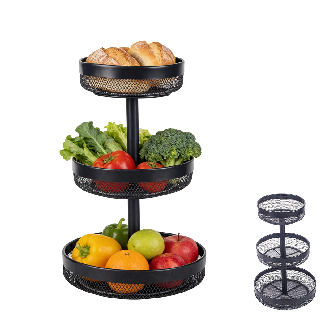Obstschale mit 3 Ebenen, Obstkorb, Metallgitter, Obstständer, Aufbewahrungshalter für Küche, Bad, hä