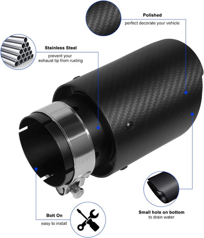 Krtopo 63mm Auspuffspitzen Auspuff Edelstahl und Glänzende Kohlefaser Auto Auspuff Endrohr, Einlass